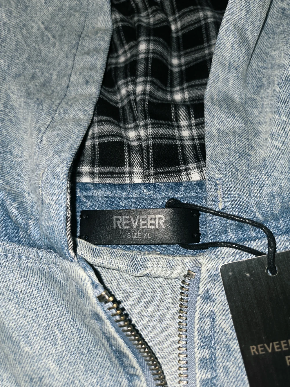 Reever Jeans Men's Denim Jacket W/ Light Blue Wash And Full Patchwork. Size XL.